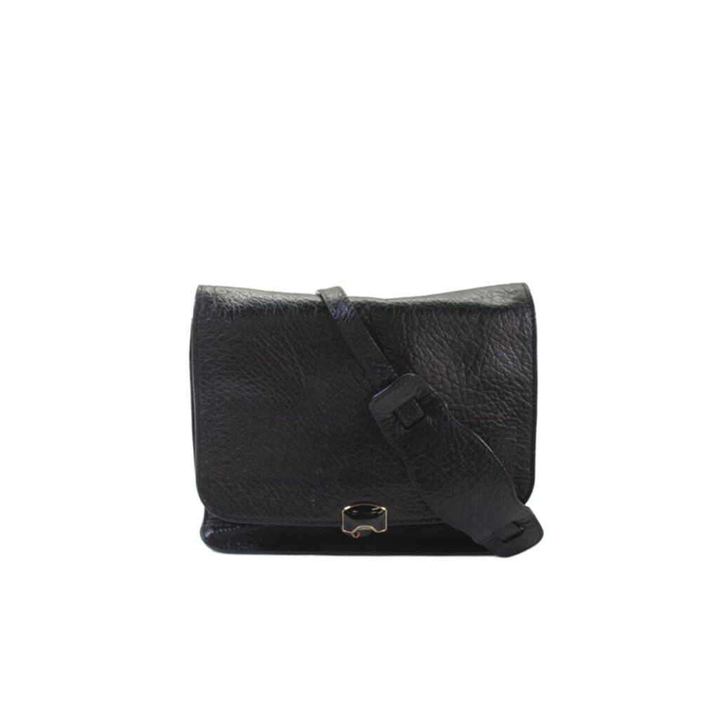 Balenciaga Womens Leather Buckle Closure Zip Pocket Crossbody Handbag Black